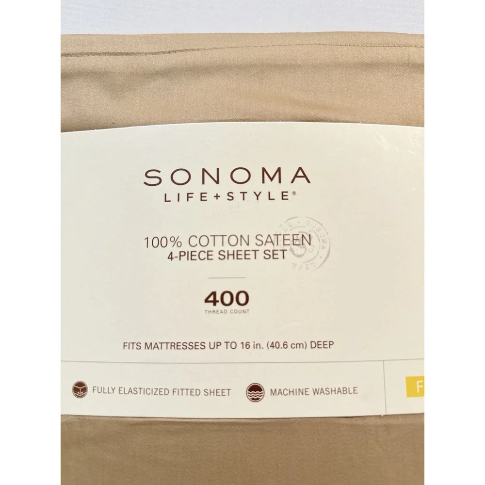 Sonoma Life + Style 100% Cotton Sateen 400 Count Full 4 Piece Sheet Cornstalk